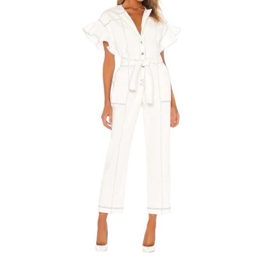 NEW Anthropology Saylor Tatiana Jumpsuit Belted Womens Size XS White